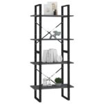 Bibliothèque à 4 niveaux Gris 60x30x140 cm Bois de pin massif – Image 2
