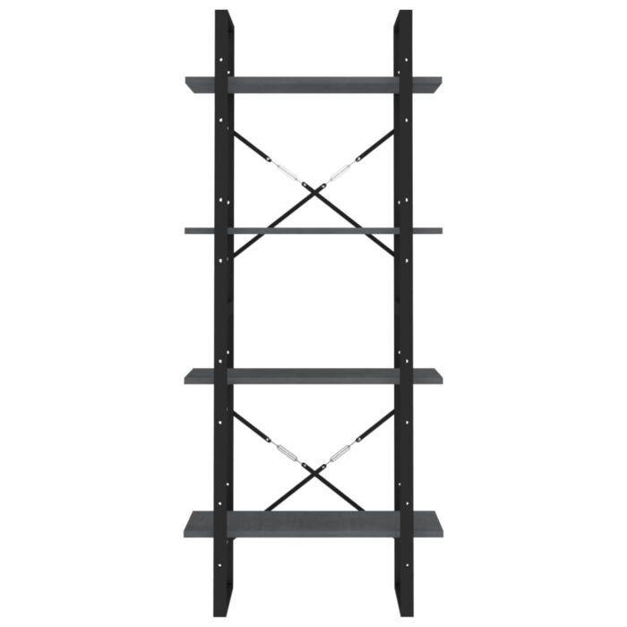 Bibliothèque à 4 niveaux Gris 60x30x140 cm Bois de pin massif – Image 4