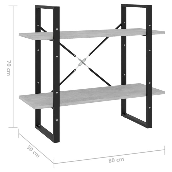 Bibliothèque à 2 niveaux Gris béton 80x30x70 cm bois ingénierie – Image 5