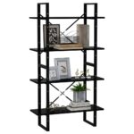 Bibliothèque à 4 niveaux noir 80x30x140 cm bois d'ingénierie – Image 2