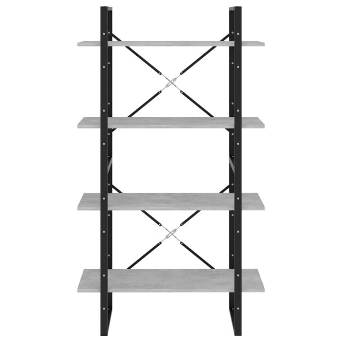 Bibliothèque à 4 niveaux gris béton 80x30x140cm bois ingénierie – Image 3