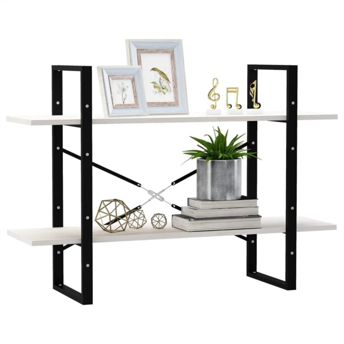 Bibliothèque à 2 niveaux Blanc 100x30x70 cm Bois de pin massif – Image 2