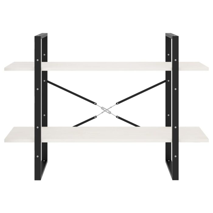 Bibliothèque à 2 niveaux Blanc 100x30x70 cm Bois de pin massif – Image 4