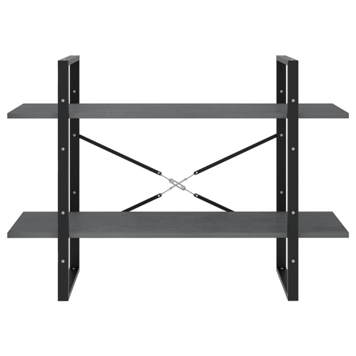 Bibliothèque à 2 niveaux Gris 100x30x70 cm Bois de pin massif – Image 4