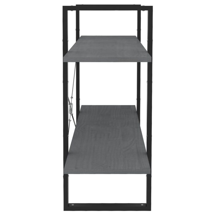 Bibliothèque à 2 niveaux Gris 100x30x70 cm Bois de pin massif – Image 5