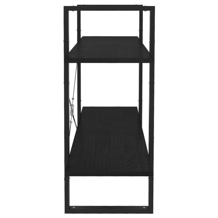 Bibliothèque à 2 niveaux Noir 100x30x70 cm Bois de pin massif – Image 5