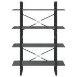 Bibliothèque à 4 niveaux Gris 100x30x140 cm Bois de pin massif – Image 4