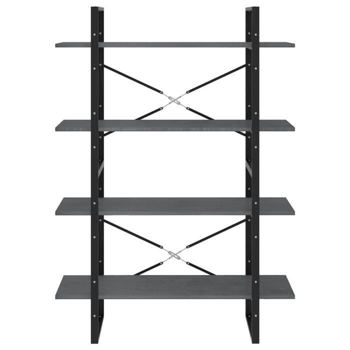 Bibliothèque à 4 niveaux Gris 100x30x140 cm Bois de pin massif – Image 4