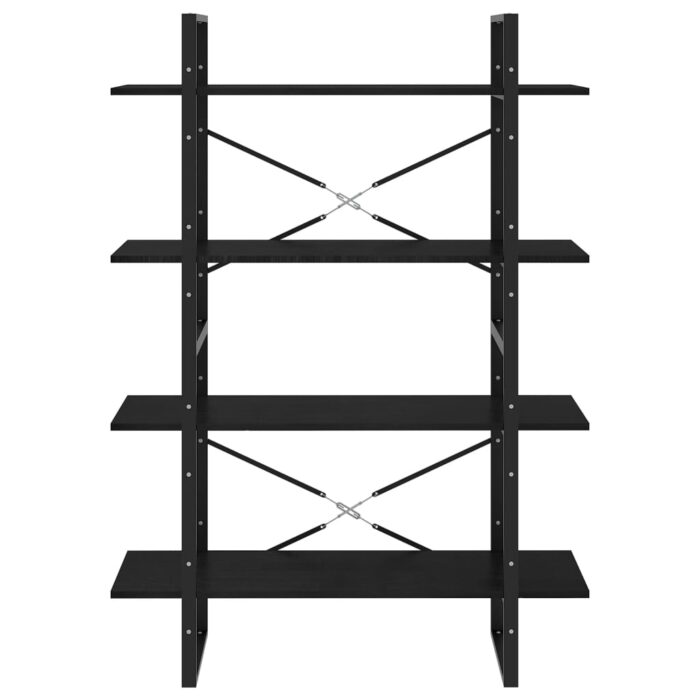 Bibliothèque à 4 niveaux Noir 100x30x140 cm Bois de pin massif – Image 3