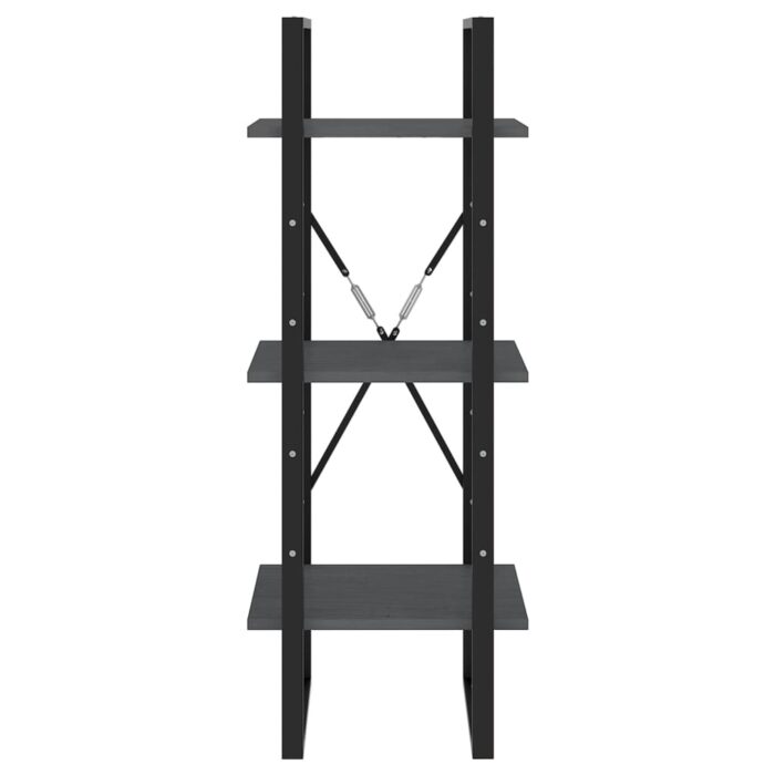 Bibliothèque à 3 niveaux Gris 40x30x105 cm Bois de pin massif – Image 4