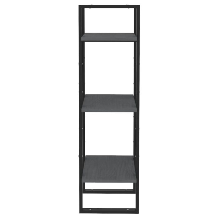 Bibliothèque à 3 niveaux Gris 40x30x105 cm Bois de pin massif – Image 5