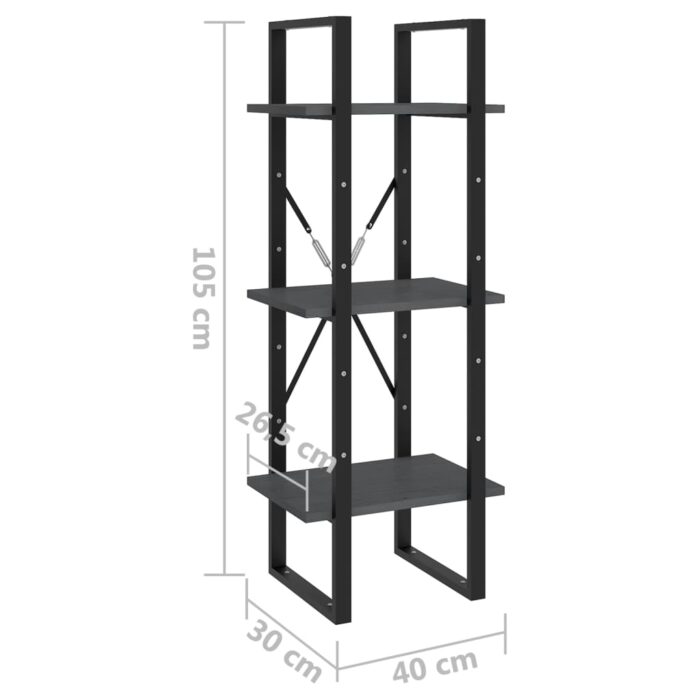 Bibliothèque à 3 niveaux Gris 40x30x105 cm Bois de pin massif – Image 6