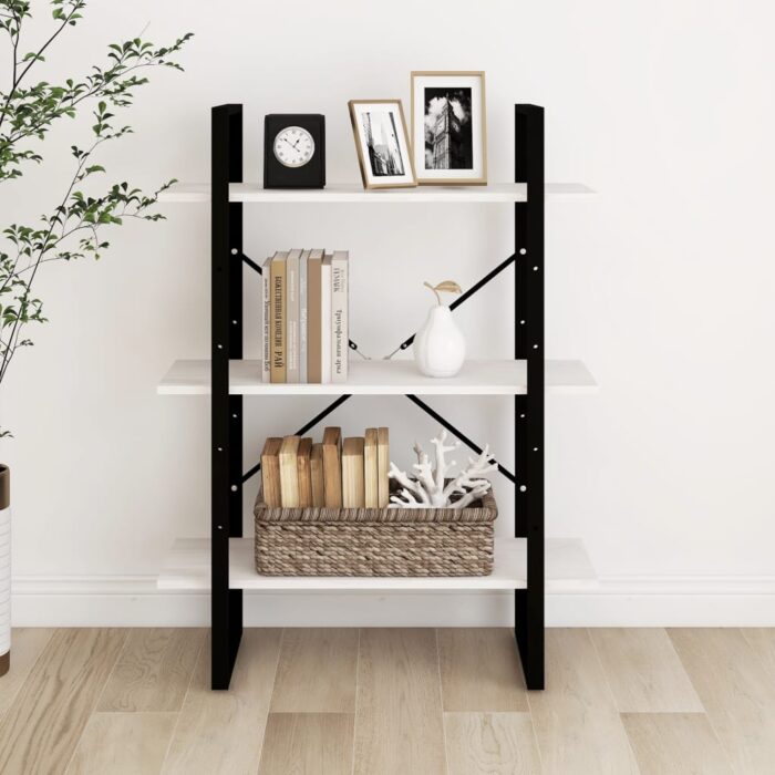 Bibliothèque à 3 niveaux Blanc 80x30x105 cm Bois de pin massif – Image 2