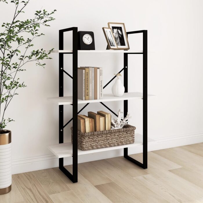 Bibliothèque à 3 niveaux Blanc 80x30x105 cm Bois de pin massif – Image 1