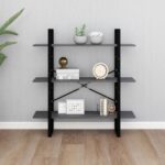 Bibliothèque à 3 niveaux Gris 100x30x105 cm Bois de pin massif – Image 2