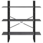 Bibliothèque à 3 niveaux Gris 100x30x105 cm Bois de pin massif – Image 3