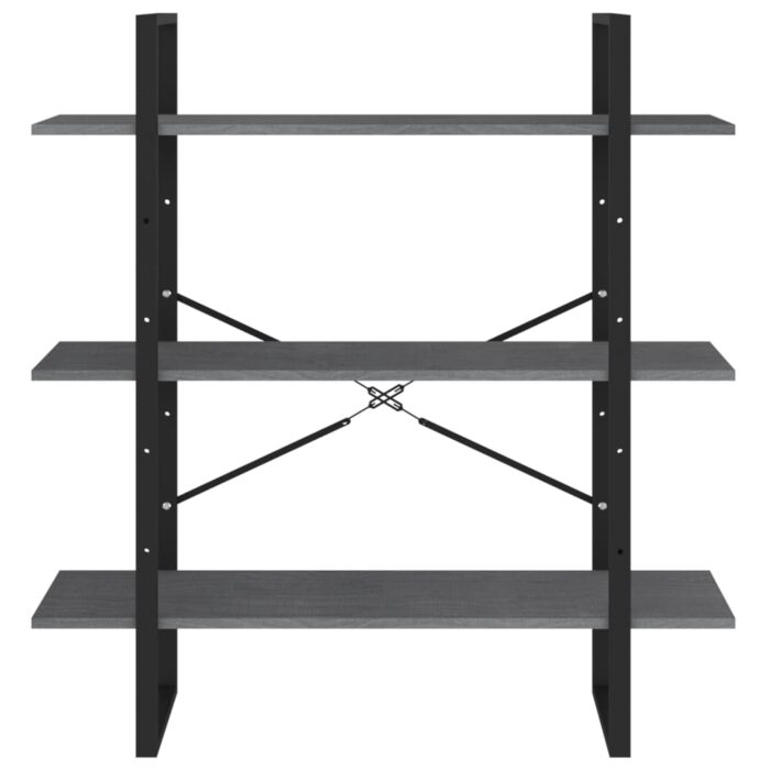 Bibliothèque à 3 niveaux Gris 100x30x105 cm Bois de pin massif – Image 3