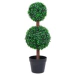 Plante de buis artificiel avec pot Forme de boule Vert 60 cm