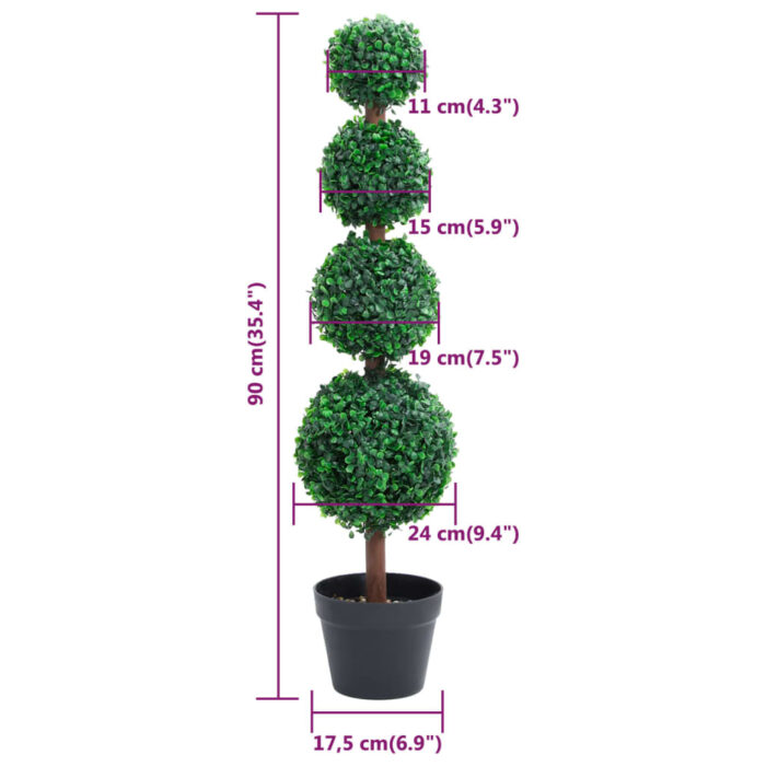Plante de buis artificiel avec pot Forme de boule Vert 90 cm – Image 4