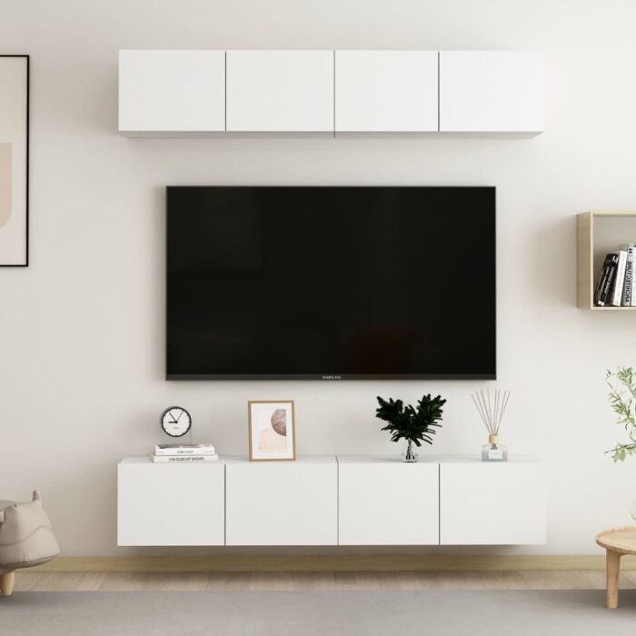 Meubles TV 4 pcs Blanc 80x30x30 cm Bois d'ingénierie – Image 1