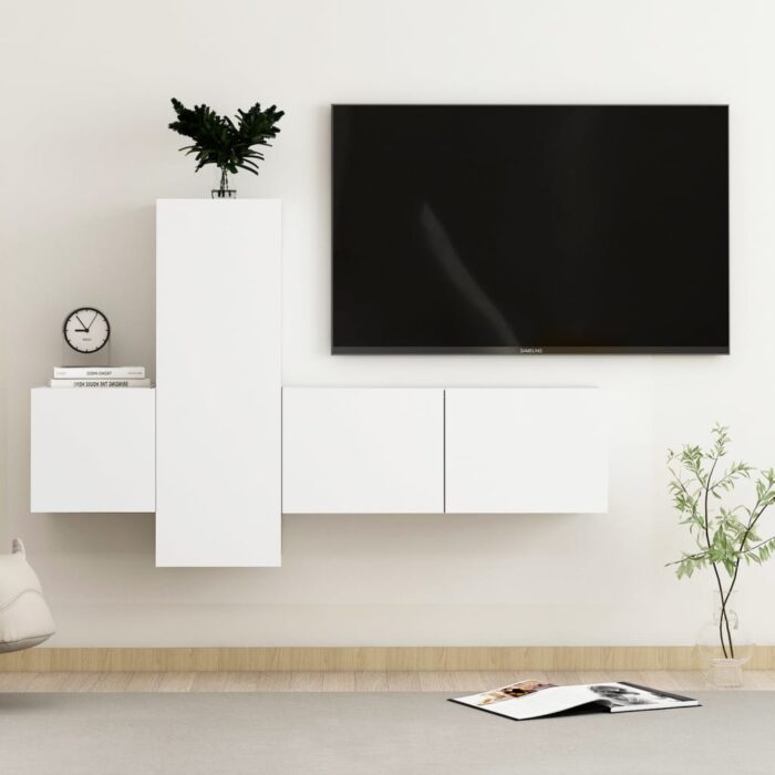 Ensemble de meubles TV 3 pcs Blanc Bois d'ingénierie – Image 1