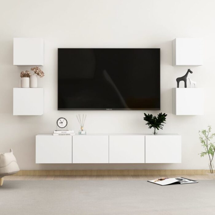 Ensemble de meubles TV 6 pcs Blanc Bois d'ingénierie – Image 1