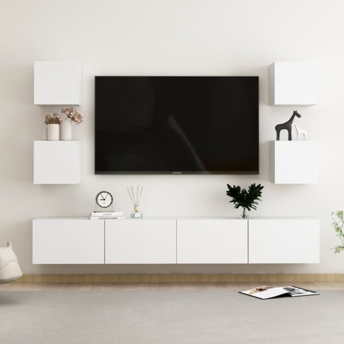 Ensemble de meubles TV 6 pcs Blanc Bois d'ingénierie – Image 1