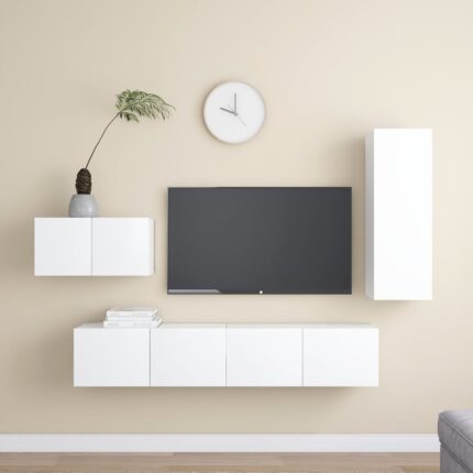 Ensemble de meuble TV 4 pcs Blanc Bois d'ingénierie