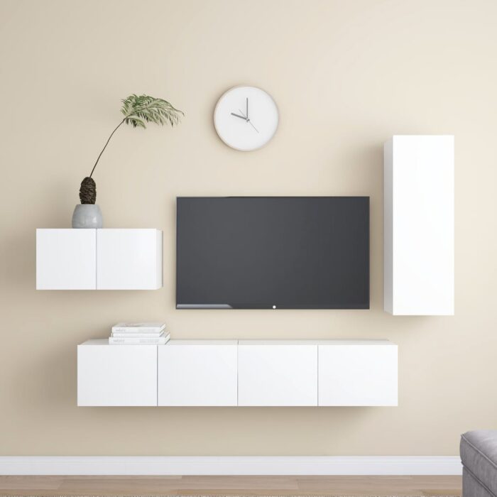Ensemble de meuble TV 4 pcs Blanc Bois d'ingénierie – Image 1