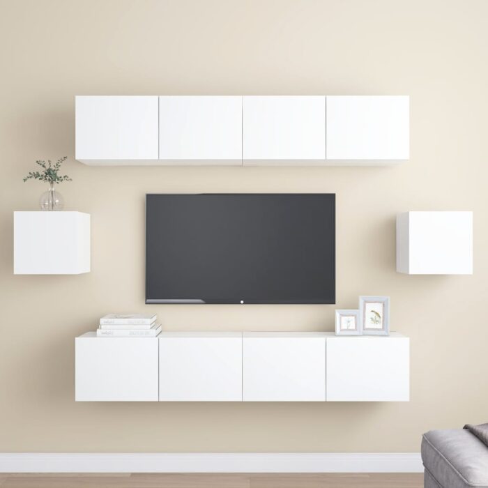 Ensemble de meuble TV 6 pcs Blanc Bois d'ingénierie – Image 1
