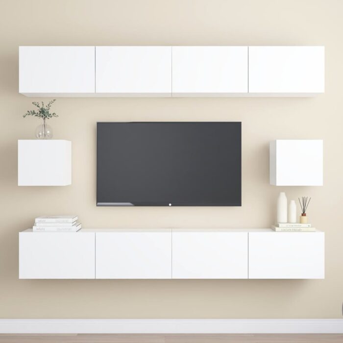 Ensemble de meubles TV 6 pcs Blanc Bois d'ingénierie – Image 1