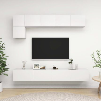 Ensemble de meuble TV 5 pcs Blanc Bois d'ingénierie