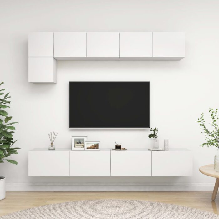 Ensemble de meuble TV 5 pcs Blanc Bois d'ingénierie – Image 1