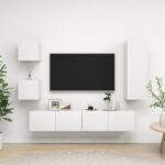 Ensemble de meuble TV 5 pcs Blanc Bois d'ingénierie