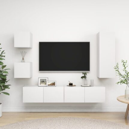 Ensemble de meuble TV 5 pcs Blanc Bois d'ingénierie