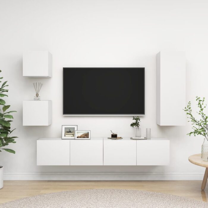 Ensemble de meuble TV 5 pcs Blanc Bois d'ingénierie – Image 1