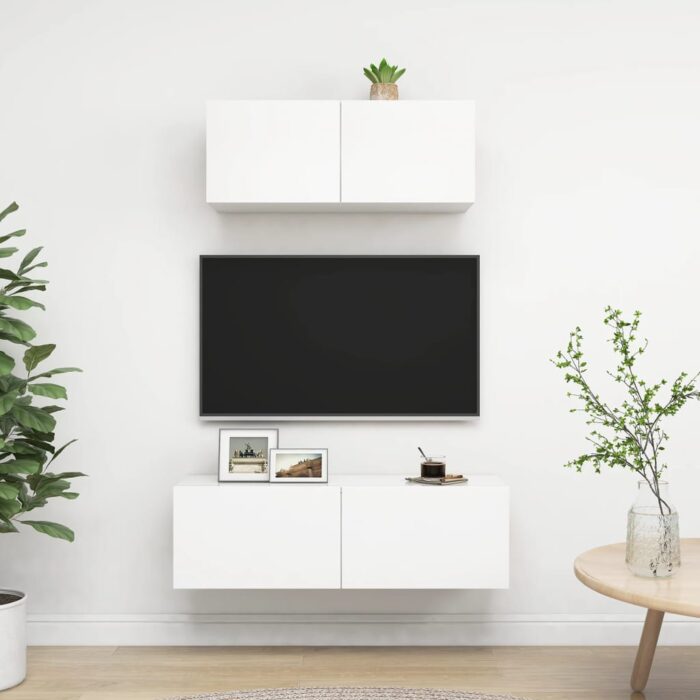 Ensemble de meubles TV 2 pcs Blanc Bois d'ingénierie – Image 1