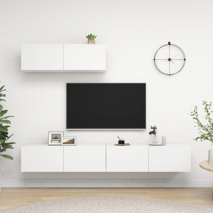 Meubles TV 3 pcs Blanc Bois d'ingénierie – Image 1