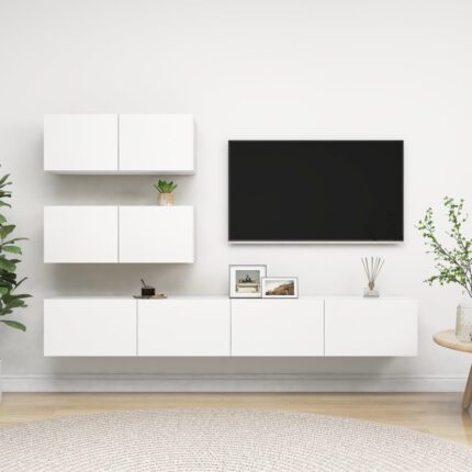 Ensemble de meuble TV 4 pcs Blanc Bois d'ingénierie