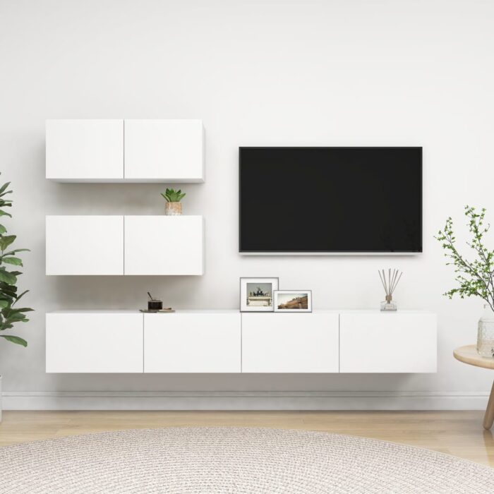 Ensemble de meuble TV 4 pcs Blanc Bois d'ingénierie – Image 1