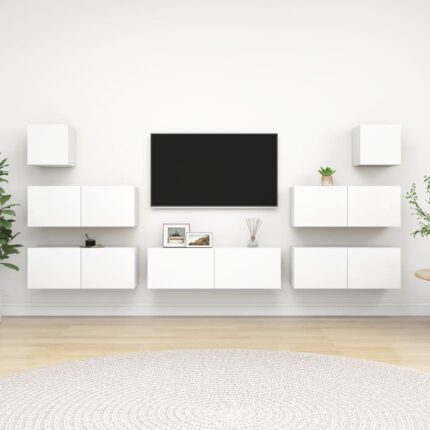 Ensemble de meuble TV 7 pcs Blanc Bois d'ingénierie