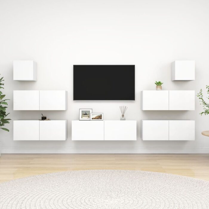 Ensemble de meuble TV 7 pcs Blanc Bois d'ingénierie – Image 1