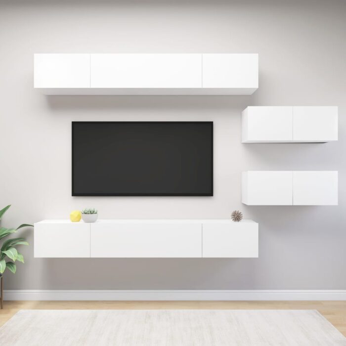 Ensemble de meubles TV 6 pcs Blanc Bois d'ingénierie – Image 1