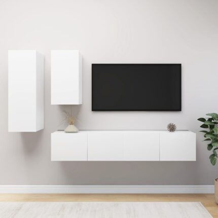 Ensemble de meuble TV 4 pcs Blanc Bois d'ingénierie