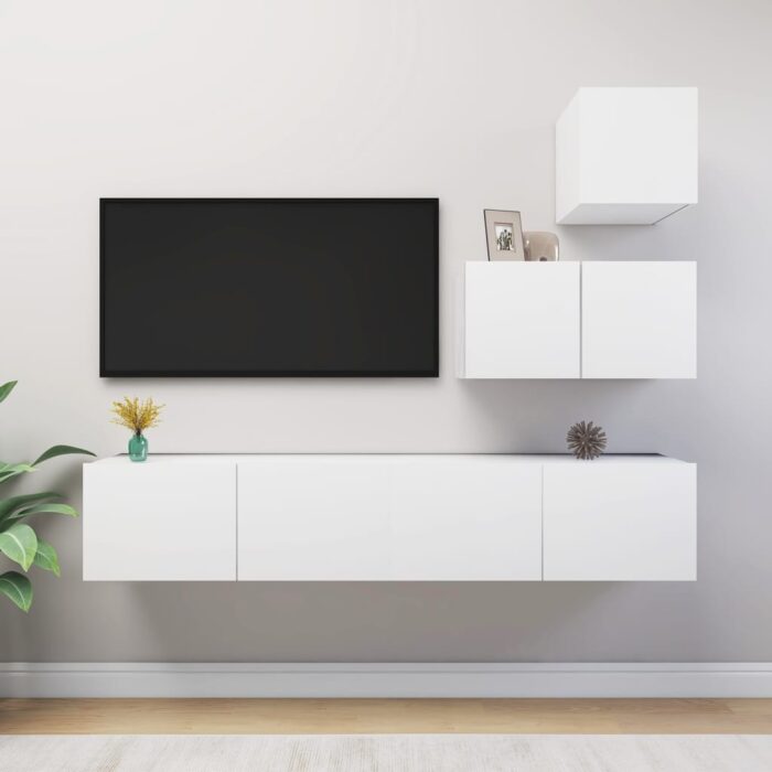 VXL8720286570289_m_en_hd_1.jpg Ensemble de meuble TV 4 pcs Blanc Aggloméré – Image 1