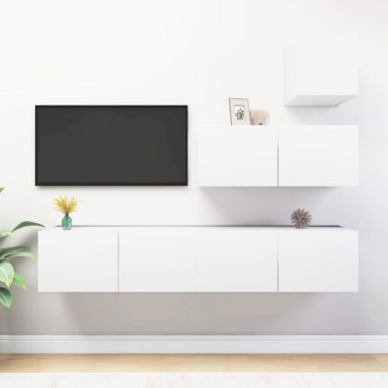 Ensemble de meuble TV 4 pcs Blanc Bois d'ingénierie