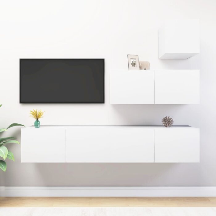 Ensemble de meuble TV 4 pcs Blanc Bois d'ingénierie – Image 1