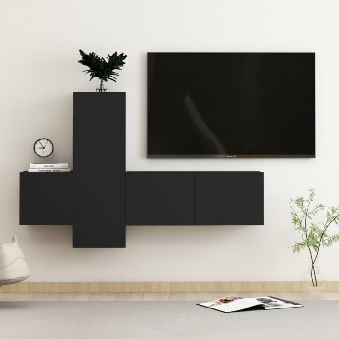 Ensemble de meubles TV 3 pcs Noir Bois d'ingénierie – Image 1