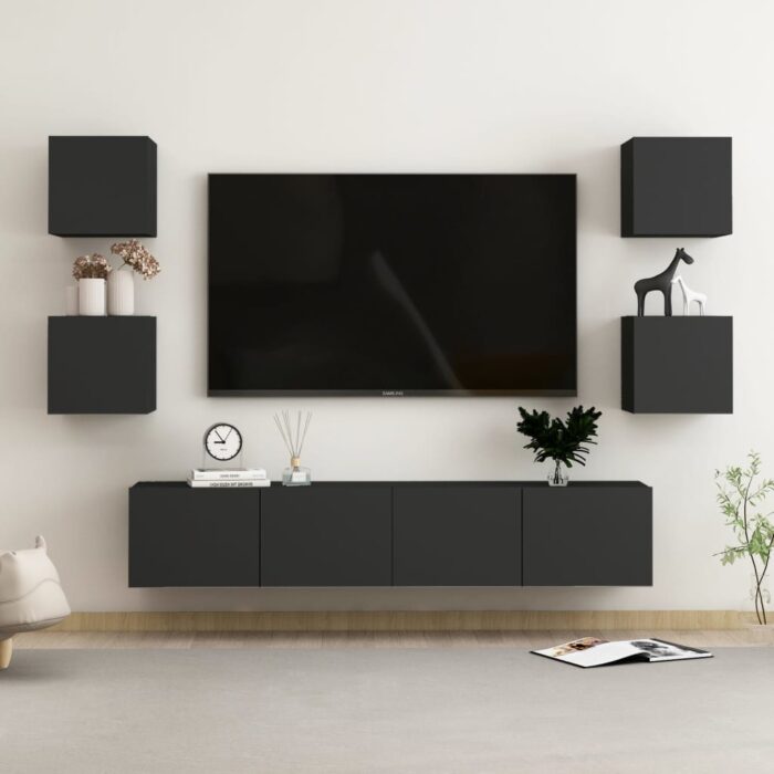 Ensemble de meubles TV 6 pcs Noir Bois d'ingénierie – Image 1
