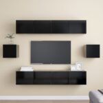 Ensemble de meuble TV 6 pcs Noir Bois d'ingénierie
